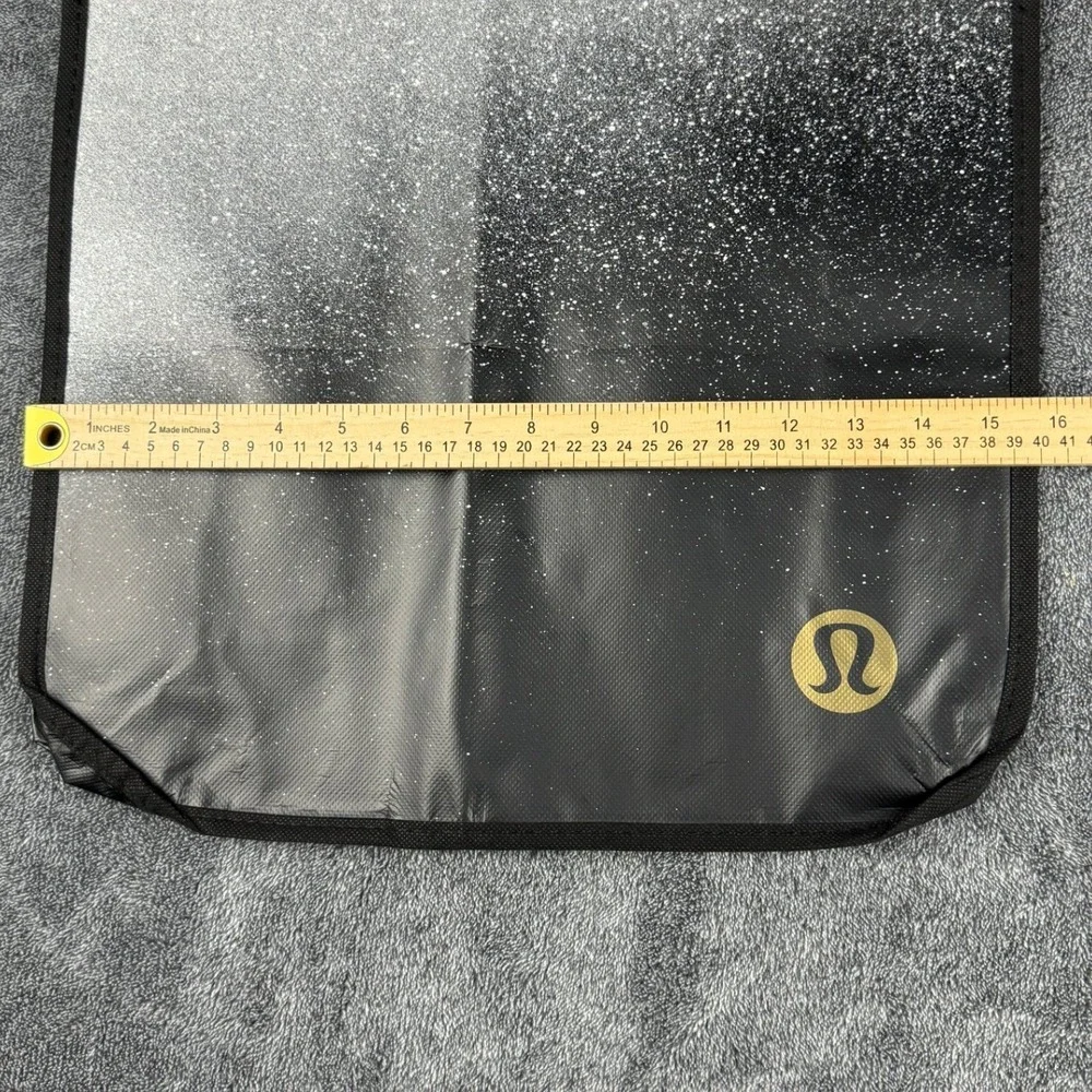 Lululemon Reusable Shopper Tote Bag‎ Black White Speckled Gold Logo Medium